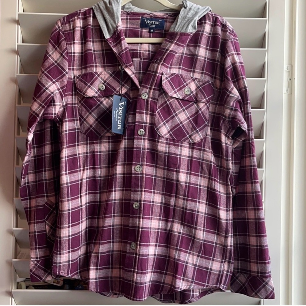 Venture Purple Plaid Hooded Shirt